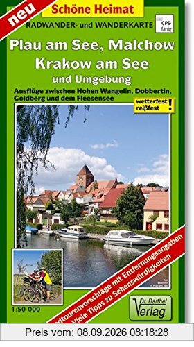 Radwander- und Wanderkarte Plau am See, Malchow, Krakow am See und Umgebung: Ausflüge zwischen Hohen Wangelin, Dobbertin, Goldberg und dem Fleesensee. 1:50000 (Schöne Heimat)
