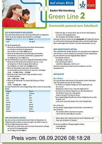 Klett Green Line 2 G8 Baden-Württemberg Klasse 6 - Auf einen Blick: Grammatik passend zum Schulbuch