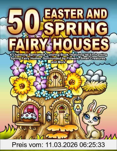 Kameliya Angelkova 50 Easter And Spring Fairy Houses, A Charming Springtime Coloring Book, Featuring 50 Enchanting Spring Fairy Homes, Surrounded By Flowers, Small