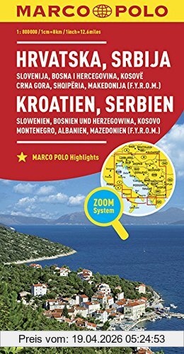 Collectif Marco Polo Länderkarte Kroatien, Serbien, Bosnien Und Herzegowina 1, 800 000, Slowenien, Kosovo, Montenegro, Albanien, Mazedonien (Marco Polo
