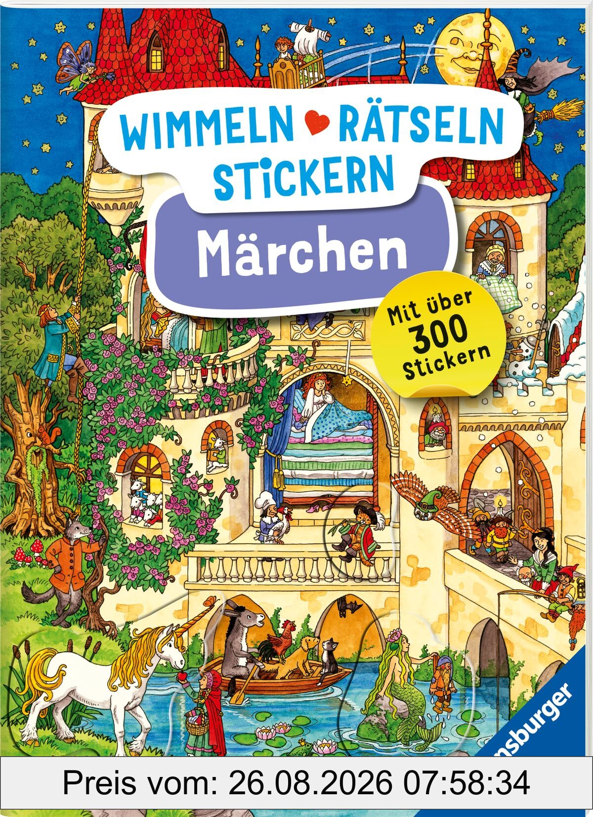 Ravensburger Wimmeln, Rätseln, Stickern: Märchen - Stickerbuch ab 4 Jahren, 13 Wimmelbilder, über 300 Sticker, Märchen