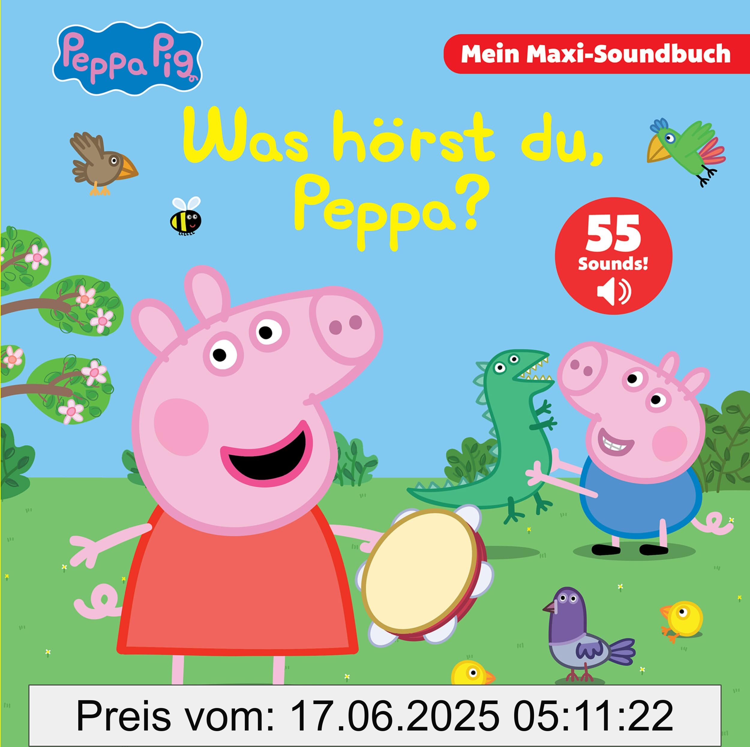 Brand : Phoenix Int Publications, Binding : paperback, Edition : 1, Label : Peppa Pig - Was hörst du, Peppa? - Mein Maxi-Soundbuch - 55 Sounds - Peppa Wutz, Format : sound_book, medium : paperback, numberOfPages : 14, publicationDate : 2024-09-30, languages : german, ISBN : 1503773795