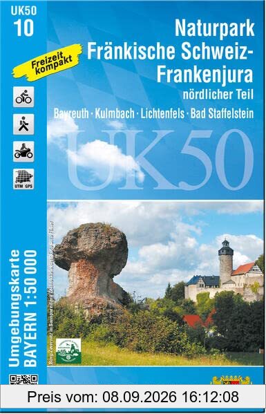 UK50-10 Naturpark Fränkische Schweiz - Frankenjura nördlicher Teil: Bayreuth, Kulmbach, Lichtenfels, Bad Staffelstein (UK50 Umgebungskarte 1:50000 ... Karte Freizeitkarte Wanderkarte)