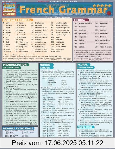 Brand : BarCharts, Inc., Binding : Broschüre, Label : Bar Charts Inc (Fl), Publisher : Bar Charts Inc (Fl), NumberOfItems : 1, PackageQuantity : 1, medium : Sonstige Einbände, numberOfPages : 6, publicationDate : 2000-12-01, publishers : Rich Marino, languages : english, ISBN : 1572225289