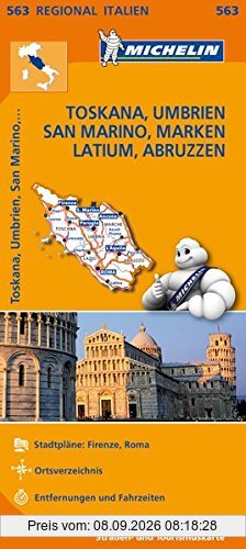 Michelin Toskana, Umbrien, San Marino, Marken, Latium, Abruzzen: Straßen- und Tourismuskarte 1:400.000 (MICHELIN Regionalkarten)