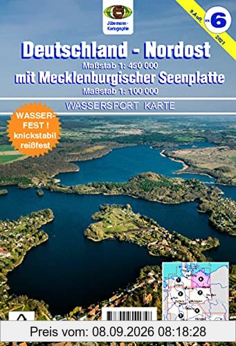 Wassersport-Wanderkarte / Deutschland Nordost für Kanu- und Rudersport: Kanu-und Rudersportgewässer / 1:450000. Mit Karte Mecklenburg 1:100000 (Wassersport-Wanderkarte: Kanu-und Rudersportgewässer)