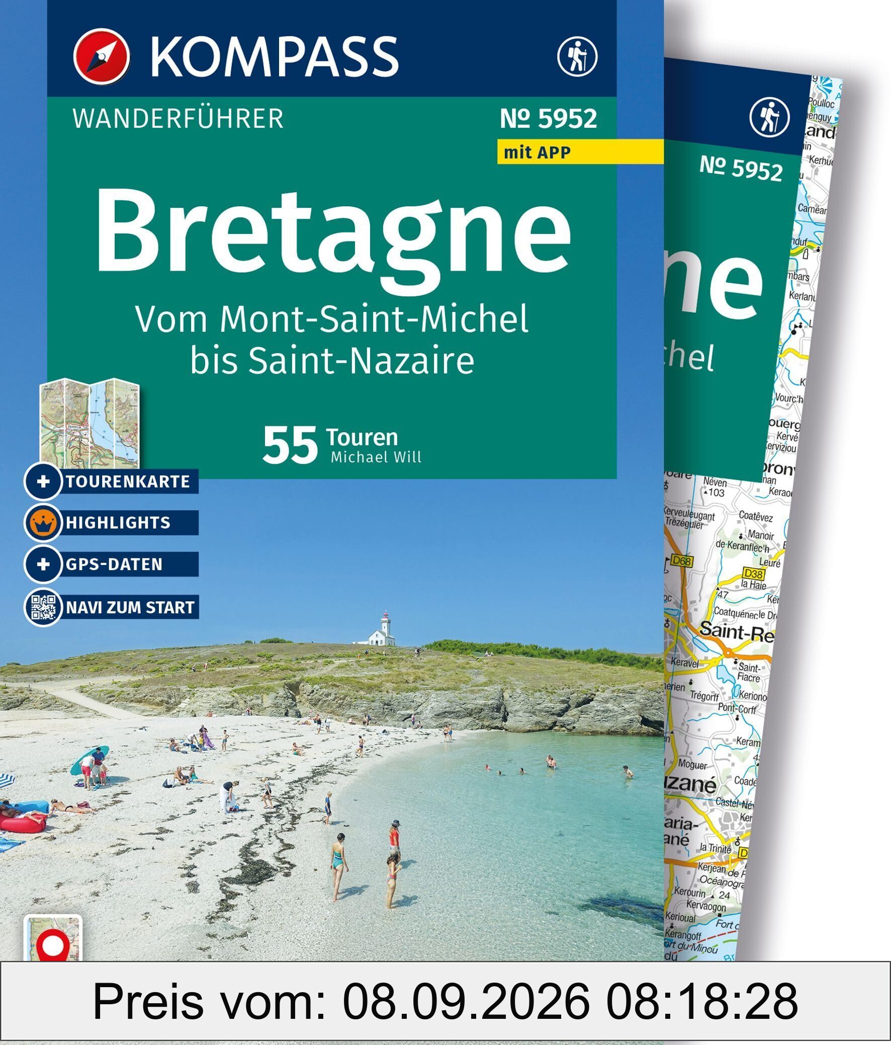 KOMPASS Wanderführer Bretagne, vom Mont-Saint-Michel bis Saint-Nazaire, 55 Touren mit Extra-Tourenkarte