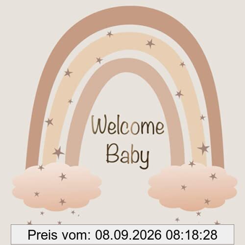 Welcome Baby Gästebuch Babyparty beige gold Regenbogen Buch Babyshower Erinnerung Baby Party Gastgeschenk | Geschenk für werdende Eltern zur Geburt: blanko 80 Seiten 21cm x 21cm (quadratisch)