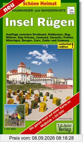 Insel Rügen Radwander- und Wanderkarte 1 : 50 000: Ausflüge zwischen Stralsund, Garz, Hiddensee, Bug, Kap Arkona, Jasmund, Sassnitz, Putbus, Ummanz, Bergen und Mönchgut