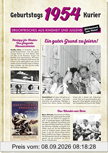 1954 - Geburtstagskurier: Druckfrisches aus Kindheit und Jugend | Geburtstagszeitung als Geschenk zum 70. Geburtstag (Geschenke für runde Geburtstage 2024 und Jahrgangsbücher)