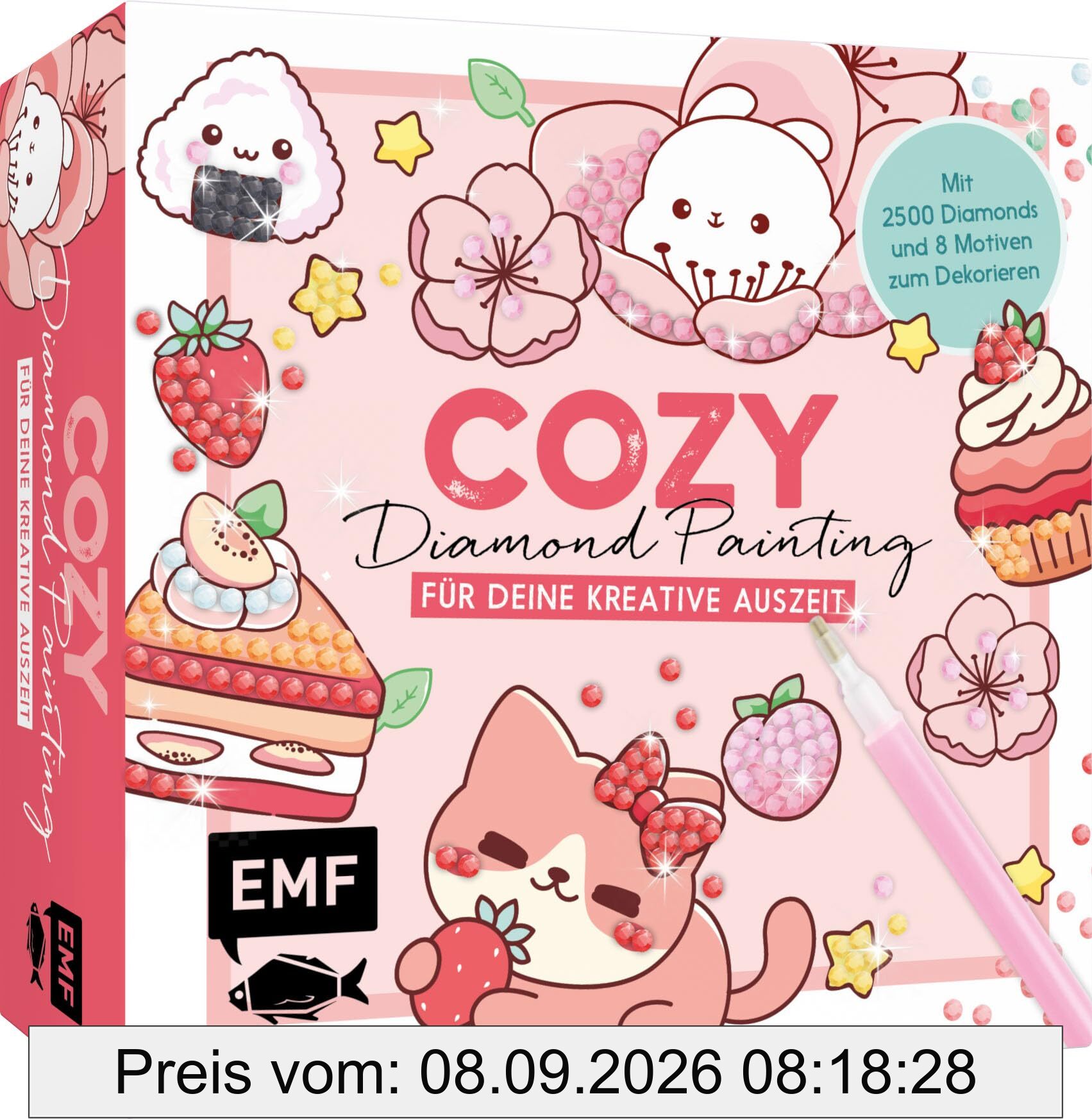 Cozy Diamond Painting – DIY-Set für deine kreative Auszeit: Mit 8 Motiven zum Dekorieren und Verschenken, 2500 Diamanten in 15 Farben und Applikationsstift