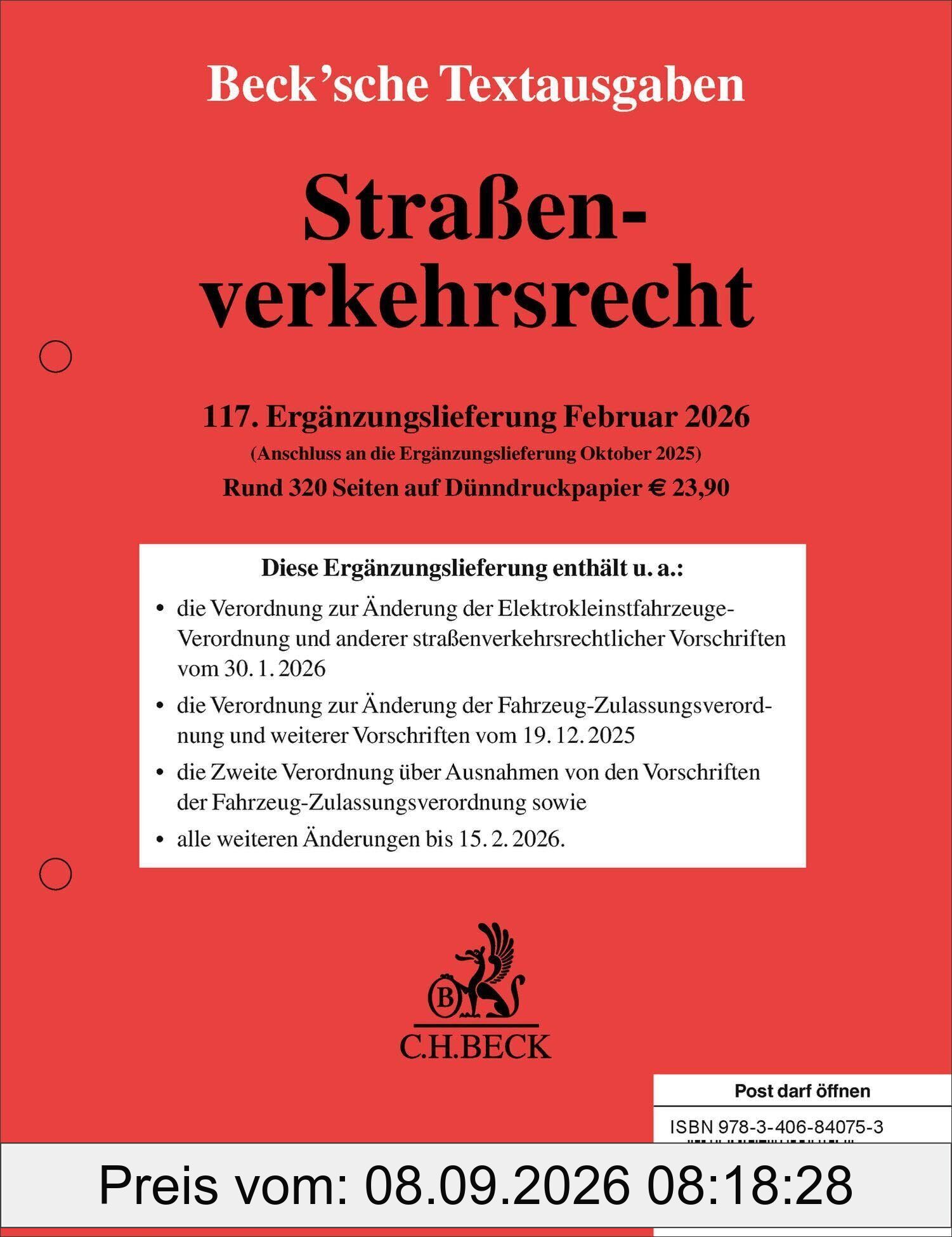 Straßenverkehrsrecht 117. Ergänzungslieferung