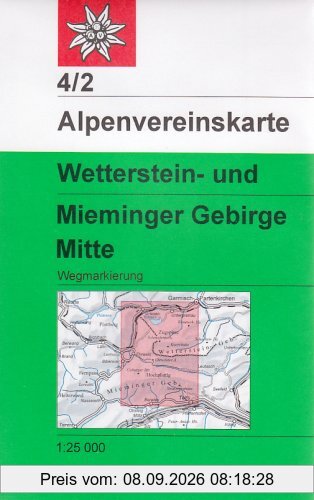 DAV Alpenvereinskarte 04/2 Wetterstein Mieminger Gebirge Mitte 1 : 25 000 Wegmarkierungen: Topographische Karte