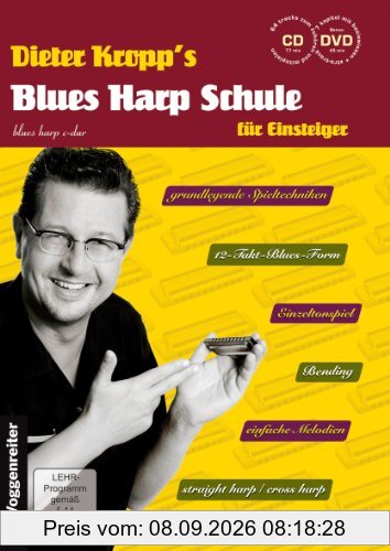 Blues Harp Schule m. CD und DVD - Mundharmonika spielen für Einsteiger / grundlegende Spieltechniken / von einfachen Melodien über erdigen Blues bis ... / Bending / einfache Melodien /