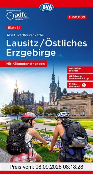 ADFC-Radtourenkarte 14 Lausitz /Östliches Erzgebirge 1:150.000, reiß- und wetterfest, E-Bike geeignet, GPS-Tracks Download, mit Bett+Bike Symbolen, ... (ADFC-Radtourenkarte 1:150.000)