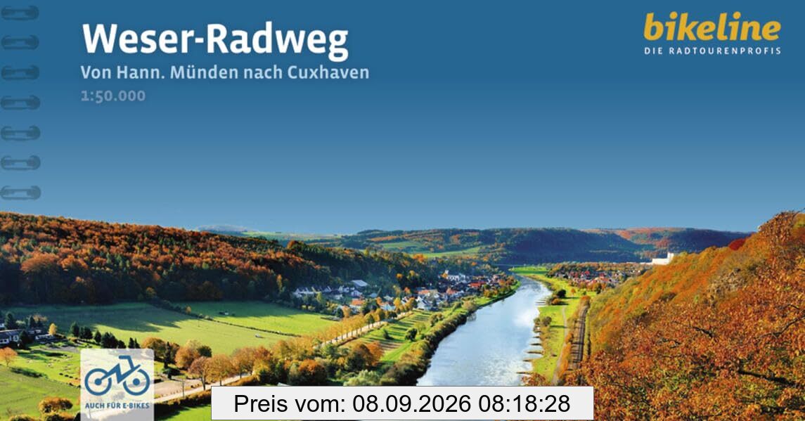 Weser-Radweg: Von Hann. Münden nach Cuxhaven, 1:50.000, 520 km, GPS-Tracks Download, LiveUpdate (Bikeline Radtourenbücher)