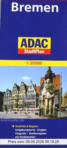 ADAC StadtPlan Bremen 1:20 000: StadtInfo & Register: Umgebungskarte - Cityplan - Cityguide - Straßenregister mit Postleitzahlen. Stadtplan: GPS-genau