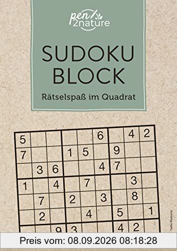 Sudoku-Block • Rätselspaß im Quadrat: pen2nature: 100% Recyclingpapier • klimaneutrale Produktion • unterstützt Aufforstungsprojekte