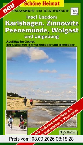 Insel Usedom, Wolgast, Karlshagen, Zinnowitz und Umgebung 1 : 35 000: Radwander- und Wanderkarte / Ausflüge im Gebiet der Usedomer Bernsteinbäder und ... mit Entfernungsangaben in Kilometern