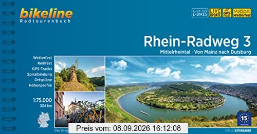 Rhein-Radweg / Rhein-Radweg Teil 3: Mittelrheintal · Von Mainz nach Duisburg, 304 km, 1:75.000, wetterfest/reißfest, GPS-Tracks Download, LiveUpdate