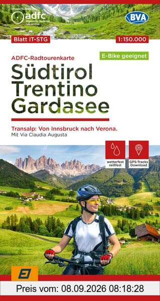 ADFC-Radtourenkarte IT-STG Südtirol, Trentino, Gardasee 1:150.000, reiß- und wetterfest, E-Bike geeignet, GPS-Tracks Download, mit Bett+Bike Symbolen, ... Augusta (ADFC-Radtourenkarte 1:150.000)