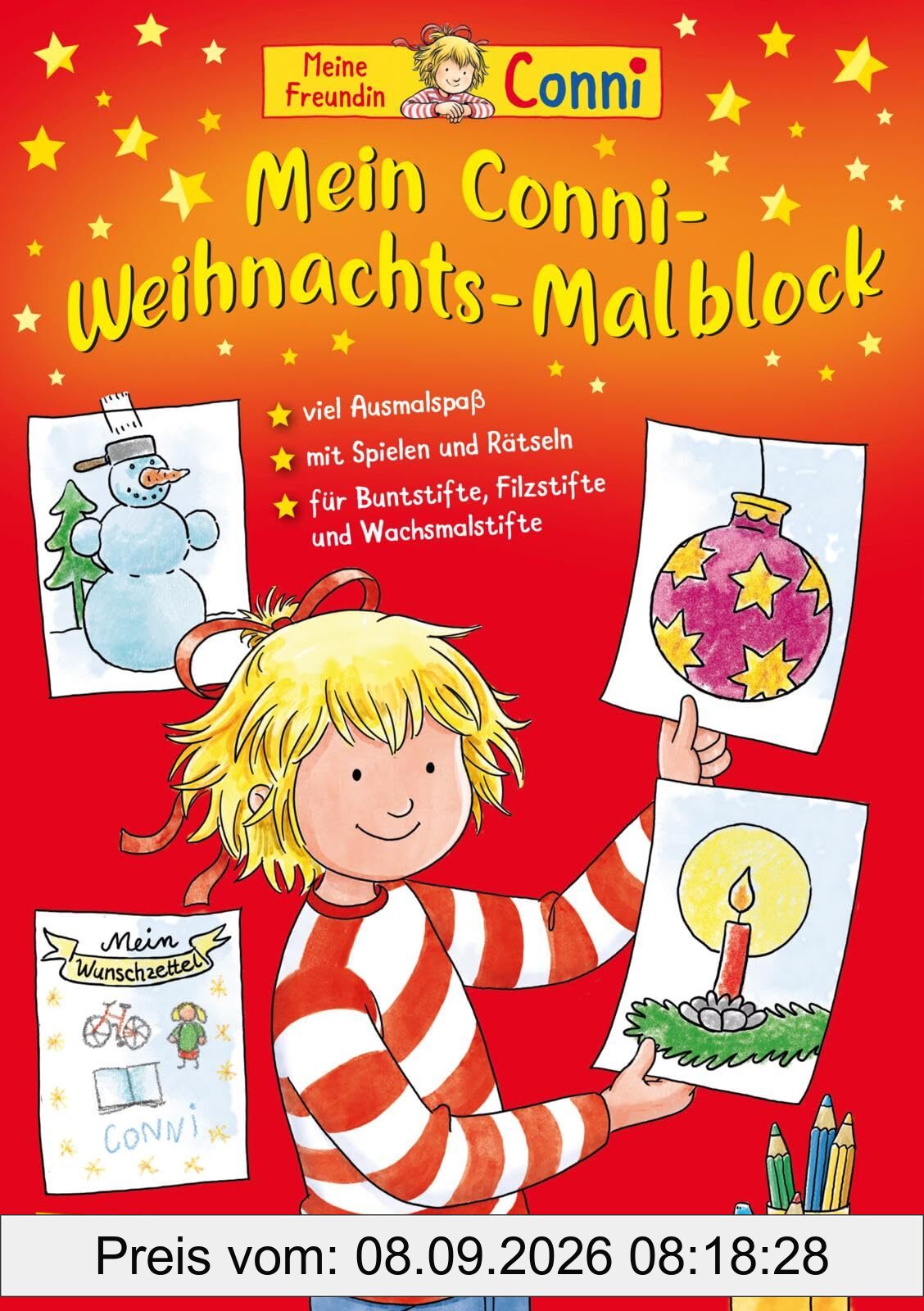 Mein Conni Weihnachts-Malblock: Mit großflächigen Ausmalbildern, Spielen und Bastelvorlagen für Kindergartenkinder ab 3 Jahren für die Adventszeit und Weihnachten