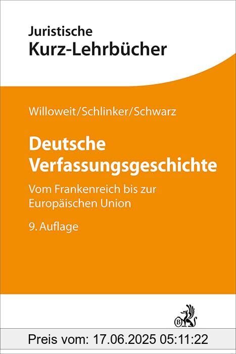 Brand : Beck C. H., Binding : paperback, Edition : 9., überarbeitete und wiederum erweiterte, Label : Deutsche Verfassungsgeschichte : Vom Frankenreich bis zur Europäischen Union (Kurzlehrbücher für das Juristische Studium), medium : paperback, numberOfPages : 564, publicationDate : 2024-08-23, languages : german, ISBN : 340682594X