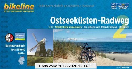 Ostseeküsten-Radweg 2: Mecklenburg-Vorpommern. Von Lübeck nach Ahlbeck/Usedom. Mit Rügen, 690 km, 1:50 000, GPS-Tracks Download, wetterfest/reißfest