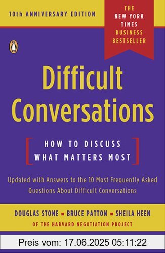 Binding : Taschenbuch, Edition : Revised, Label : Penguin Books, Publisher : Penguin Books, NumberOfItems : 1, medium : Taschenbuch, numberOfPages : 352, publicationDate : 2010-11-02, releaseDate : 2010-11-02, authors : Douglas Stone, Bruce Patton, Sheila Heen, languages : english, ISBN : 0143118447