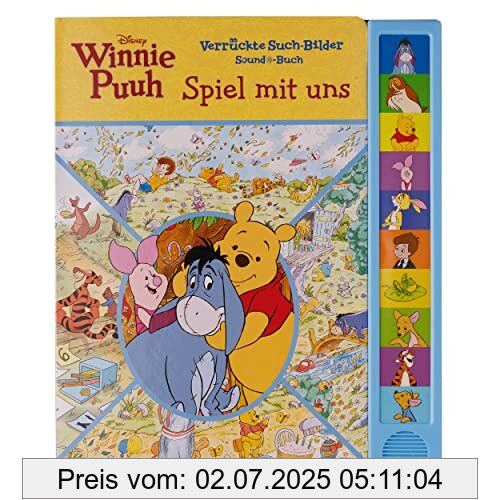 Die Buchhandlung in Oelde hat das Buch Disney Winnie Puuh - Spiel mit uns - Pappbilderbuch mit 7 Wimmelbildern und 10 Sounds