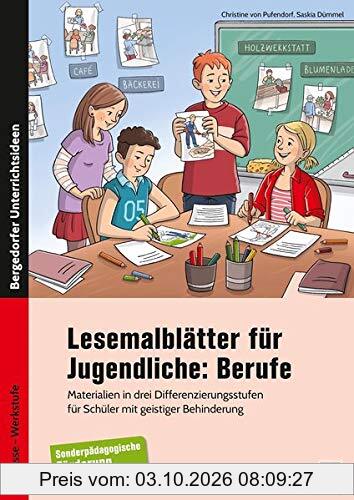 Lesemalblätter für Jugendliche: Berufe: Materialien in drei Differenzierungsstufen für Schüler mit geistiger Behinderung