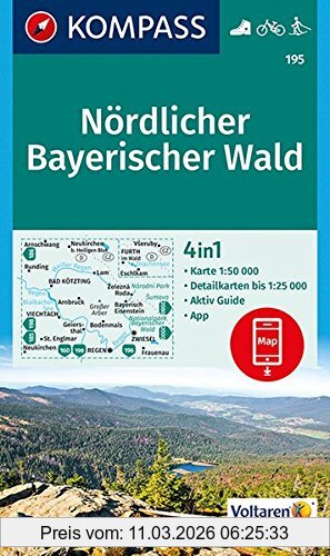 Kompass-Karten GmbH Nördlicher Bayerischer Wald, 4in1 Wanderkarte 1, 50000 Mit Aktiv Guide Und Detailkarten Inklusive Karte Zur Offline Verwendung In Der Kompass-App.