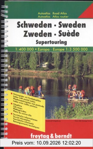 Schweden 1 : 400 000. Autoatlas: Touristische Informationen. Ortsregister mit Postleitzahlen. Citypläne