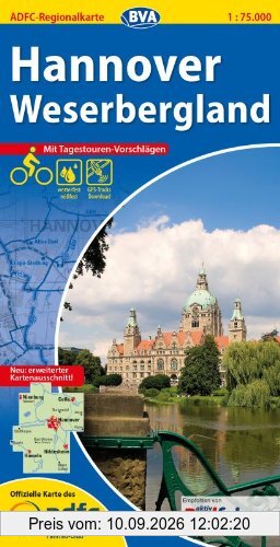 ADFC-Regionalkarte Hannover Weserbergland mit Tagestouren-Vorschlägen, 1:75.000, reiß- und wetterfest, GPS-Tracks Download