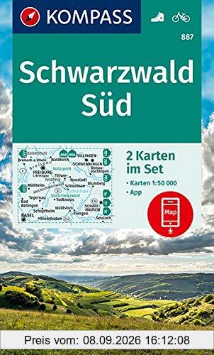 KOMPASS Wanderkarte Schwarzwald Süd: 2 Wanderkarten 1:50000 im Set inklusive Karte zur offline Verwendung in der KOMPASS-App. Fahrradfahren. (KOMPASS-Wanderkarten, Band 887)