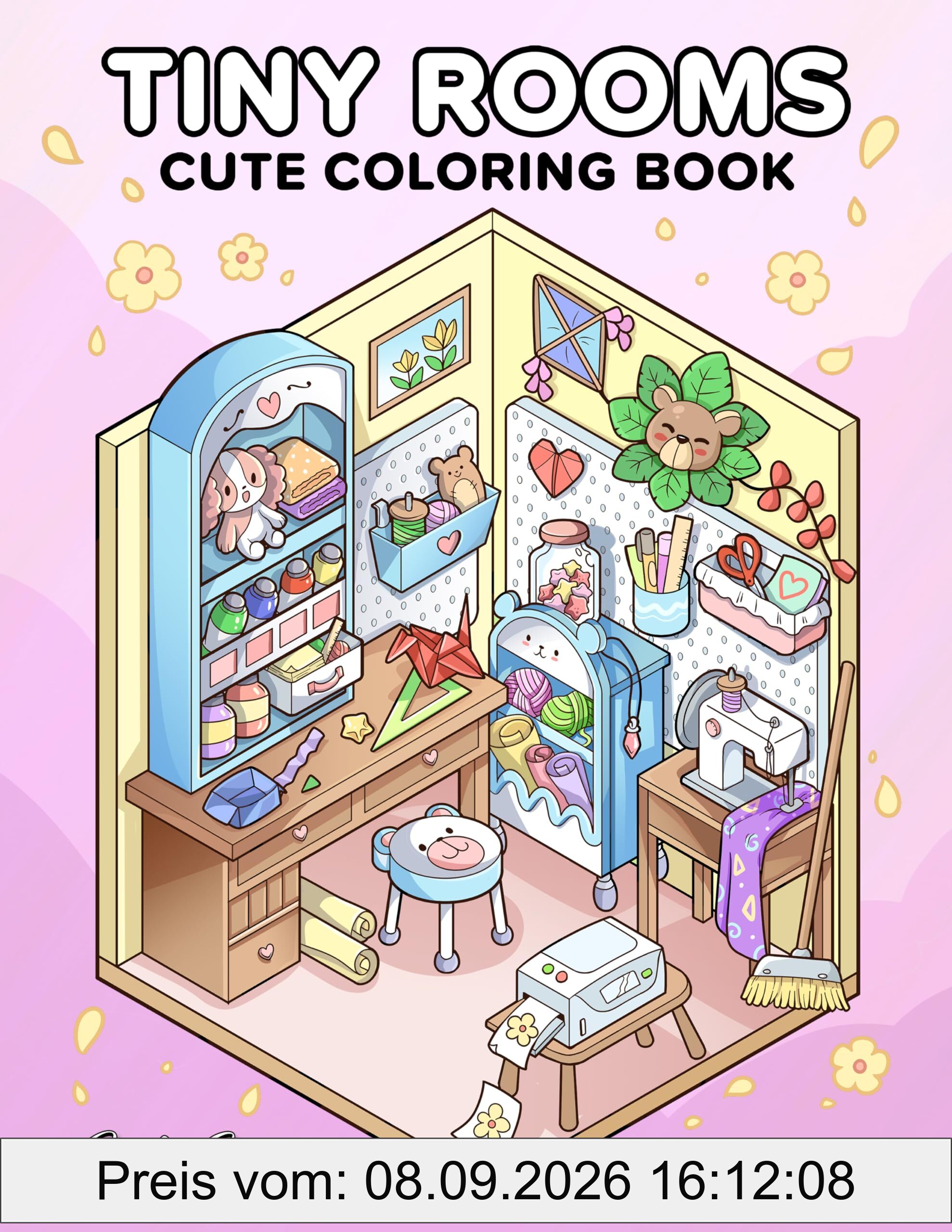 Tiny Rooms: Cute Coloring Book for Adults and Teens with Cozy Homes for Relaxation