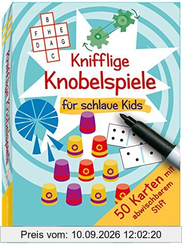Knifflige Knobelspiele für schlaue Kids: 50 Karten mit abwischbarem Stift