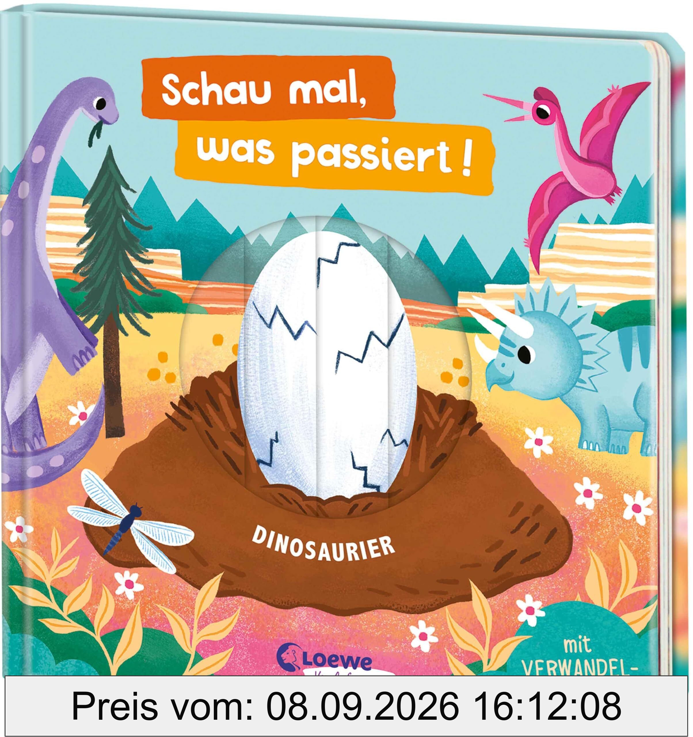 Schau mal, was passiert! Dinosaurier: Pappbilderbuch mit vielen Spielelementen ab 18 Monaten - Übt den Zusammenhang von Ursache und Wirkung - Mit Verwandelbildern