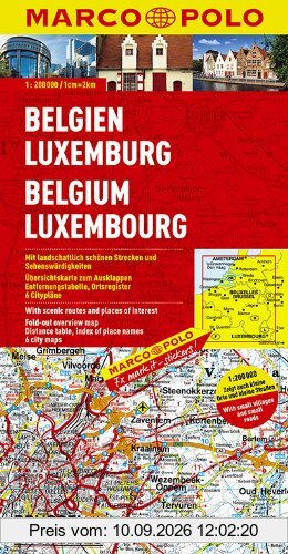 MARCO POLO Karte Belgien, Luxemburg 1:200.000: Mit landschaftlich schönen Strecken und Sehenswürdigkeiten. Übersichtskarte zum Ausklappen, Entfernungstabelle, Ortsregister, 6 Citypläne