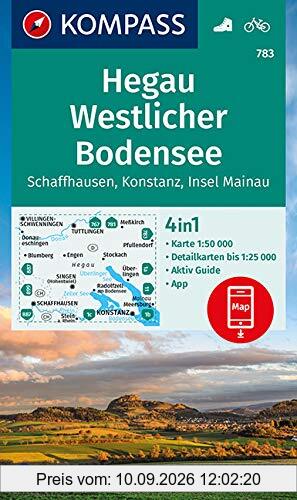 KOMPASS Wanderkarte Hegau Westlicher Bodensee, Schaffhausen, Konstanz, Insel Mainau: 4in1 Wanderkarte 1:50000 mit Aktiv Guide und Detailkarten ... (KOMPASS-Wanderkarten, Band 783)