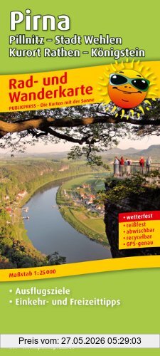 PublicPress Rad- Und Wanderkarte Pirna, Pillnitz - Stadt Wehlen, Kurort Rathen - Königstein, Mit Ausflugszielen, Einkehr- & Freizeittipps, Wetterfest,