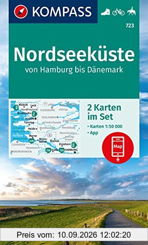 KOMPASS Wanderkarten-Set 723 Nordseeküste von Hamburg bis Dänemark (2 Karten) 1:50.000: inklusive Karte zur offline Verwendung in der KOMPASS-App. Fahrradfahren. Reiten