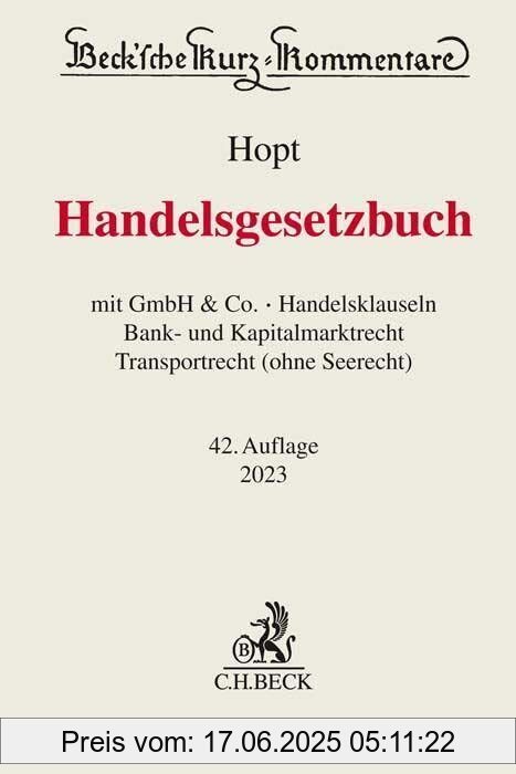 Binding : Gebundene Ausgabe, Edition : 42, Label : C.H.Beck, Publisher : C.H.Beck, medium : Gebundene Ausgabe, numberOfPages : 3260, publicationDate : 2022-12-29, authors : Hopt, Klaus J., Christoph Kumpan, Leyens, Patrick C., Hanno Merkt, Markus Roth, ISBN : 3406792898