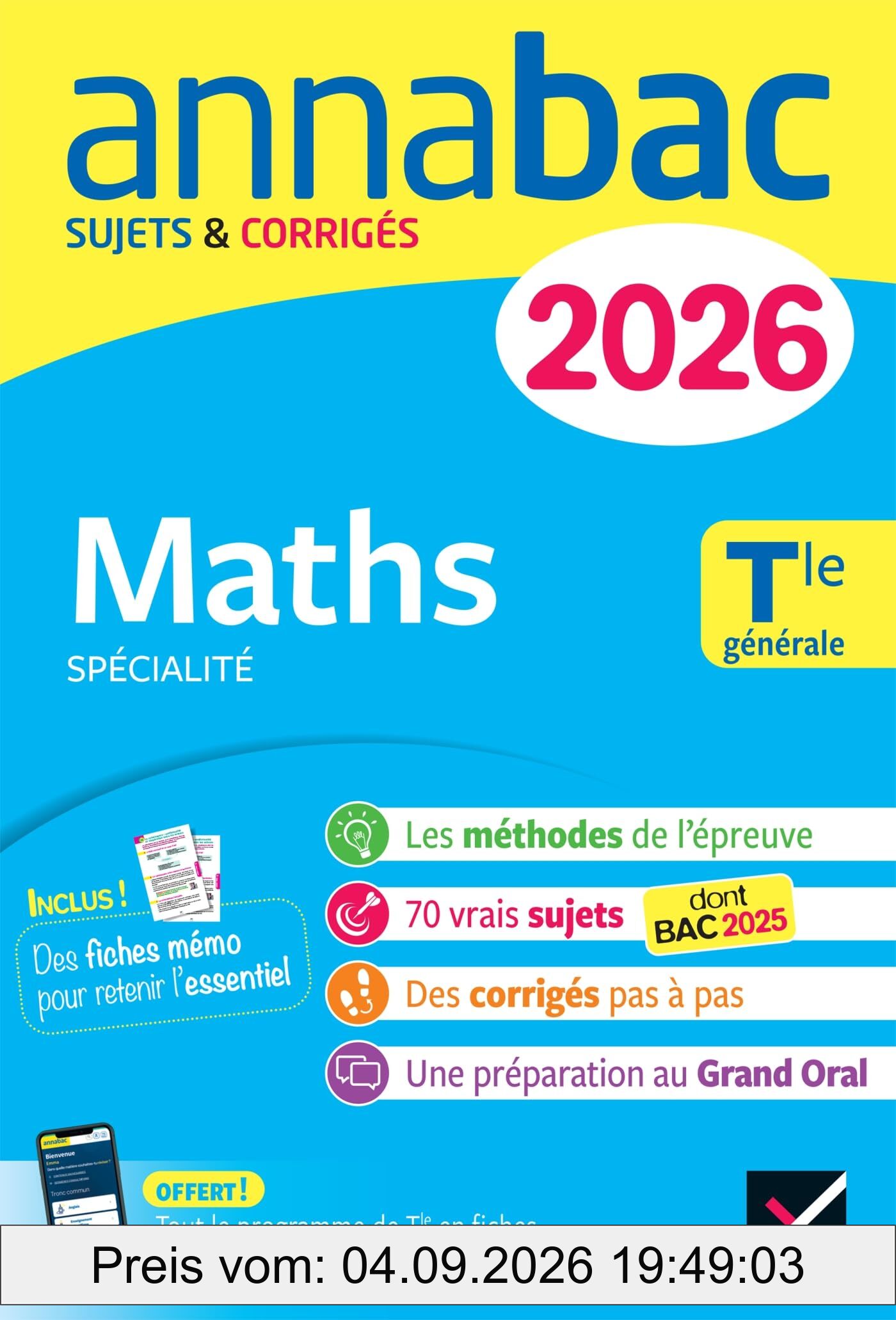 Maths spécialité, terminale générale : sujets corrigés & méthodes de l'épreuve de maths : 2026