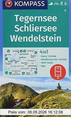Tegernsee, Schliersee, Wendelstein: 4in1 Wanderkarte 1:50000 mit Aktiv Guide und Detailkarten inklusive Karte zur offline Verwendung in der ... Langlaufen. (KOMPASS-Wanderkarten, Band 8)