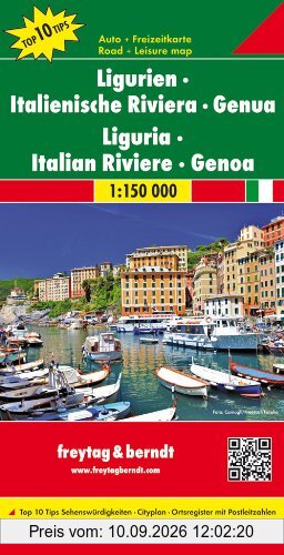 Freytag Berndt Autokarten, Ligurien - Italienische Riviera - Genua, Top 10 Tips - Maßstab 1:150.000 (freytag & berndt Auto + Freizeitkarten)
