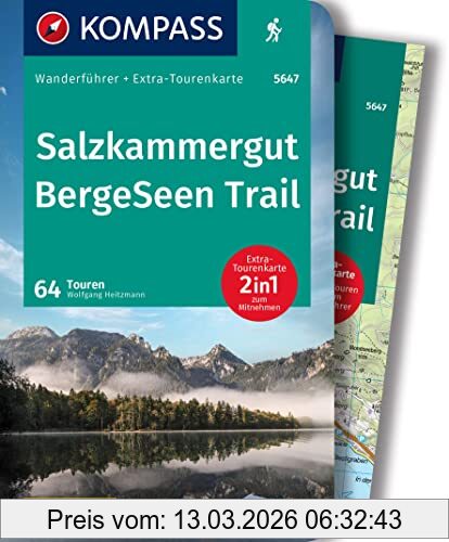 Wolfgang Heitzmann Kompass Wanderführer 5647 Salzkammergut BergeSeen Trail, 61 Touren, Wanderführer Mit Extra-Tourenkarte 1, 66.000, Gpx-Daten Zum Download.