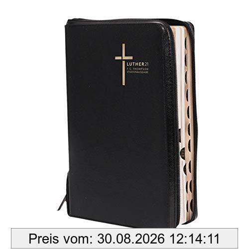 Luther21 - F.C. Thompson Studienausgabe: Luther21 - F.C. Thompson Studienausgabe - Standard - Cromwell-Leder schwarz - Goldschnitt - Griffregister - Reißverschluss - Worte Jesu in Rot