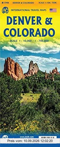 Touristische Karte Denver & Colorado 1:10 000: doppelseitig Stpl.Denver 10T. TK Colorado 750T.