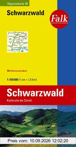 Falk Regionalkarte Schwarzwald 1:150 000 Karlsruhe bis Zürich
